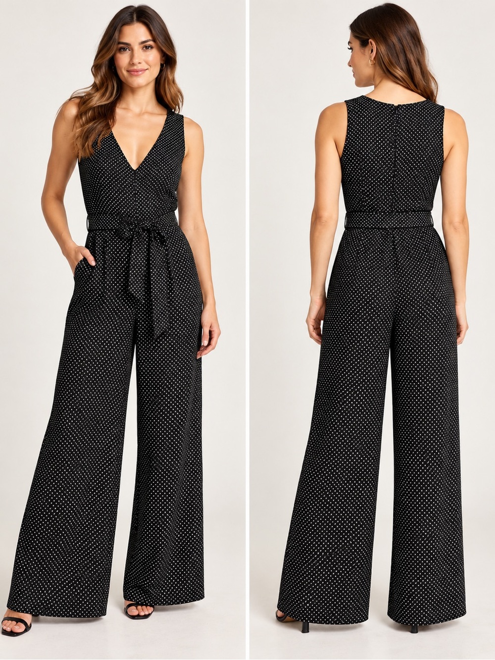 Banana Republic Black & White Polka Dot Wide-Leg Jumpsuit – Size 10